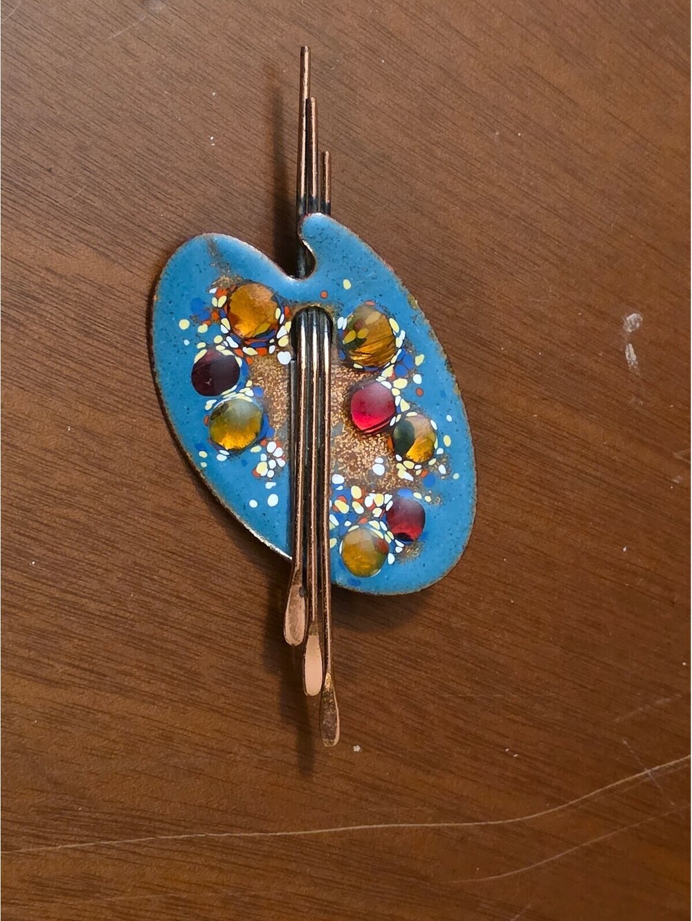 Vintage Matisse & Renior Copper & Blue Enamel Artist Palette Pin Brooch